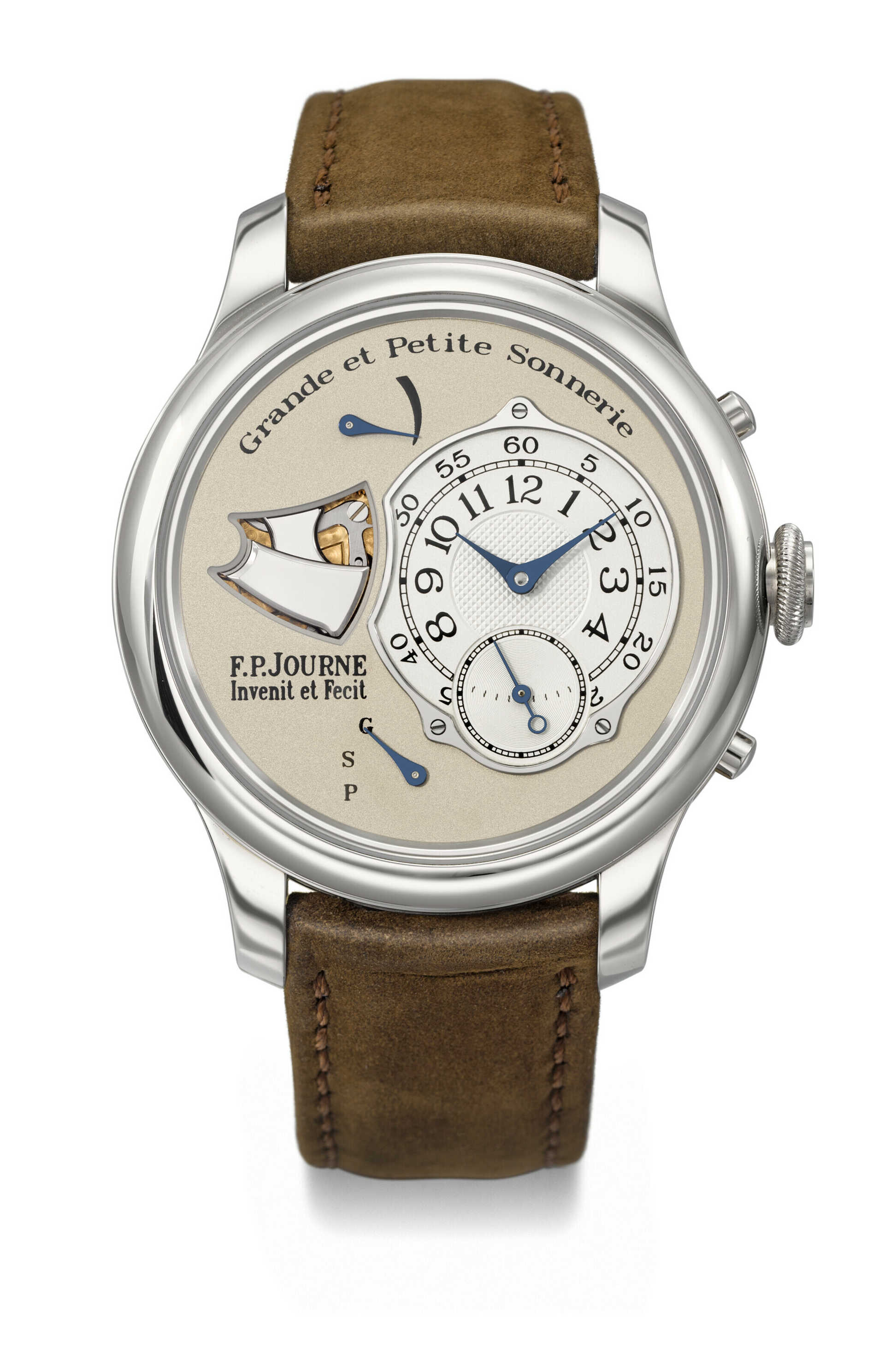 F.P. JOURNE. AN IMPORTANT AND VERY RARE STAINLESS STEEL GRANDE AND PETITE SONNERIE MINUTE REPEATING WRISTWATCH WITH POWER RESERVE