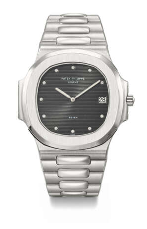 PATEK PHILIPPE. A POSSIBLY UNIQUE STAINLESS STEEL AND DIAMOND-SET AUTOMATIC WRISTWATCH WITH DATE AND BRACELET - Foto 1