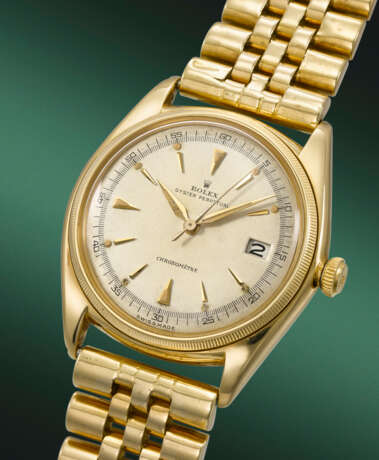 ROLEX. A VERY RARE AND EARLY 18K GOLD AUTOMATIC WRISTWATCH WITH SWEEP CENTRE SECONDS, DATE AND BRACELET - photo 2