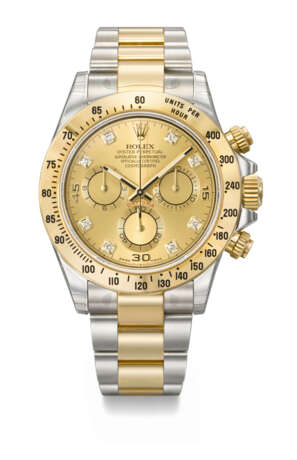 ROLEX. A RARE STAINLESS STEEL, 18K GOLD AND DIAMOND-SET AUTOMATIC CHRONOGRAPH WRISTWATCH WITH BRACELET, MADE FOR THE SULTANATE OF OMAN - Foto 1