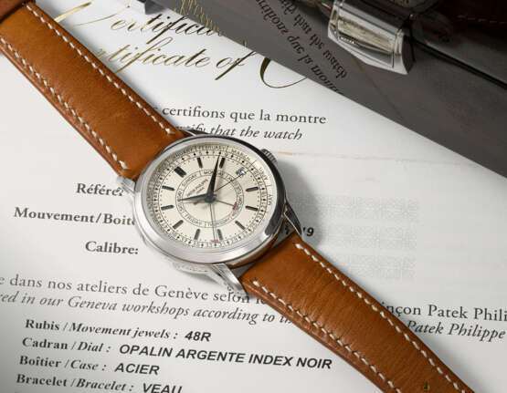 PATEK PHILIPPE. A RARE AND ELEGANT STAINLESS STEEL AUTOMATIC WEEKLY CALENDAR WRISTWATCH - фото 3