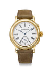 PHILIPPE DUFOUR. AN EXCEEDINGLY FINE, HISTORICALLY IMPORTANT AND UNIQUE 18K YELLOW GOLD MINUTE REPEATING GRANDE AND PETITE SONNERIE STRIKING WRISTWATCH WITH ENAMEL DIAL