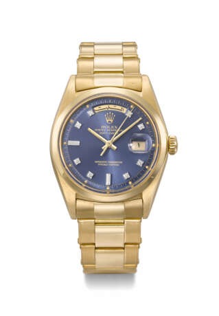 ROLEX. A RARE 18K GOLD AND DIAMOND-SET AUTOMATIC WRISTWATCH WITH SWEEP CENTRE SECONDS, ARABIC CALENDAR AND BRACELET - фото 1
