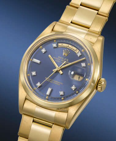 ROLEX. A RARE 18K GOLD AND DIAMOND-SET AUTOMATIC WRISTWATCH WITH SWEEP CENTRE SECONDS, ARABIC CALENDAR AND BRACELET - фото 2