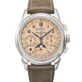 PATEK PHILIPPE. AN EXTREMELY ATTRACTIVE PLATINUM PERPETUAL CALENDAR CHRONOGRAPH WRISTWATCH WITH MOON PHASES, LEAP YEAR AND DAY/NIGHT INDICATOR - фото 1