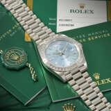 ROLEX. A RARE AND HEAVY PLATINUM AND DIAMOND-SET AUTOMATIC WRISTWATCH WITH SWEEP CENTRE SECONDS, DAY, DATE AND BRACELET - photo 3