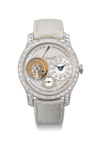 F.P. JOURNE. A MAGNIFICENT AND INCREDIBLY RARE PLATINUM AND DIAMOND-SET TOURBILLON WRISTWATCH WITH POWER RESERVE AND REMONTOIR D’EGALITE WITH DEAD BEAT SECONDS - фото 1