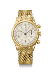 PATEK PHILIPPE. A VERY RARE AND ATTRACTIVE 18K GOLD CHRONOGRAPH WRISTWATCH WITH BRACELET