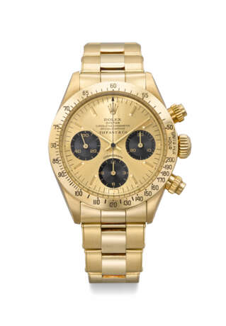 ROLEX. AN IMPORTANT AND EXTREMELY WELL PRESERVED 14K GOLD CHRONOGRAPH WRISTWATCH WITH BRACELET - фото 1