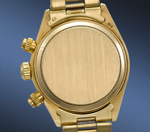 ROLEX. AN IMPORTANT AND EXTREMELY WELL PRESERVED 14K GOLD CHRONOGRAPH WRISTWATCH WITH BRACELET - фото 4