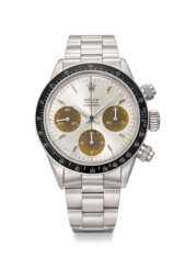 ROLEX. A RARE AND HIGHLY ATTRACTIVE STAINLESS STEEL CHRONOGRAPH WRISTWATCH WITH TROPICAL REGISTERS AND BRACELET