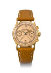 PATEK PHILIPPE. AN OUTSTANDING AND EXCEEDINGLY RARE 18K PINK GOLD SPLIT SECONDS CHRONOGRAPH WRISTWATCH WITH PINK DIAL