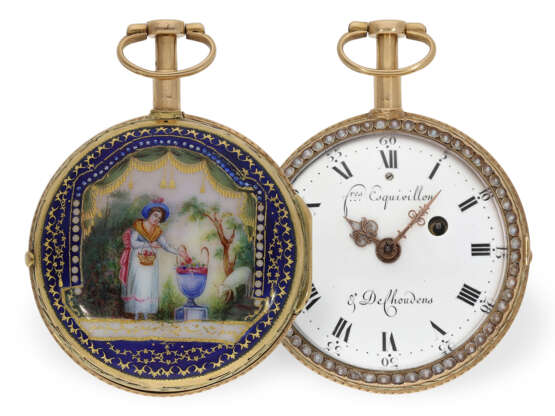 Taschenuhr: hochfeine Gold/Emaille-Spindeluhr mit… - фото 1