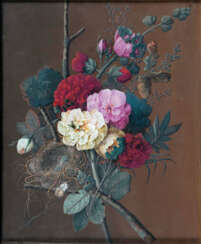 Bouquet with flowers, bird's nest and insects. Jan Frans van Dael 