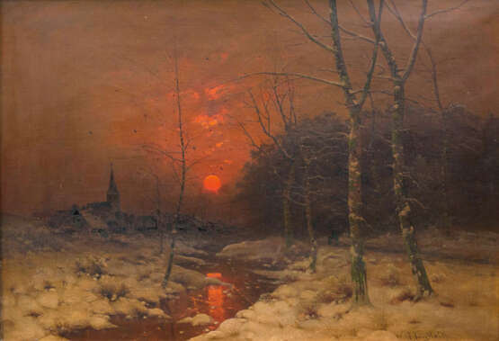 Winterlandschaft mit Sonnenuntergang. Johann Jungblut - photo 1