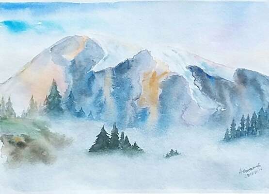 “Акварель  Туман ” Paper Watercolor Landscape painting 2017 - photo 1