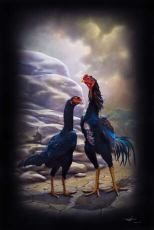 „Hühner Samo“ Acrylfarbe Realismus Animalistisches 2015 - Foto 1