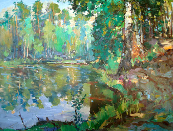 Лесное озеро Canvas Oil paint Realism Landscape painting 2017 - photo 1