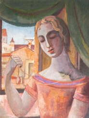 Frau mit Amulett am Fenster. César Klein