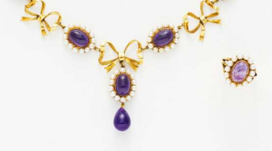 Amethyst-Perl-Set: Collier und Ring - фото 1