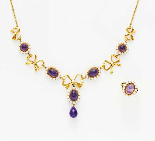 Amethyst-Perl-Set: Collier und Ring - фото 2