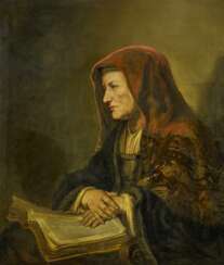 Alte Frau mit rotem Kopftuch