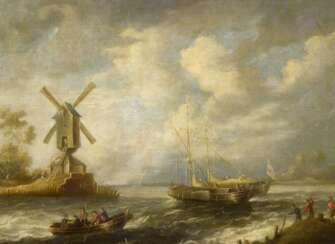Holländische Kanallandschaft mit Windmühle