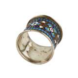Русское, серебряное кольцо для салфетки, перегородчатой эмали. - фото 4