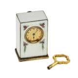 Миниатюрные дорожные часы в футляре, из серебра и гильошированой эмали, начала 20 века. - фото 5