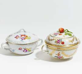 2 small tureens with floral decoration
