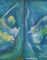 Диптих маслом "Шепчущиеся рыбы" Диптих маслом "Шепчущиеся рыбы"