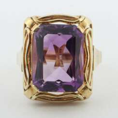 Vintage Amethystring Gelbgold 585, flache Ringsche…