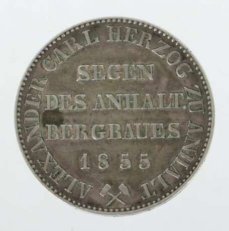 Ausbeutetaler Anhalt, 1855, Silber, ca. 22,2 g, av… - фото 2
