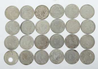 Sammlung von 24 Reichsmark-Münzen Silber, ca. 190…