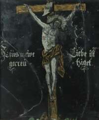 Hinterglasbild ''Jesus am Kreuz'' 16./17. Jh., woh…