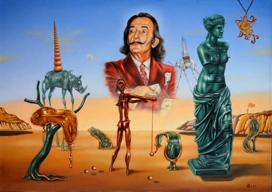 “Homage To Dali.Salvador admiringly contemplating his contribution to the art world.” Canvas Oil paint Surrealism 2017 - photo 1