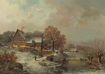 Maler des 19. Jh. ''Winterlandschaft'', mit Mühlen…