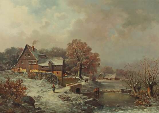 Maler des 19. Jh. ''Winterlandschaft'', mit Mühlen… - Foto 1