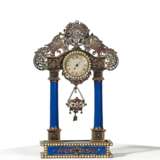 SMALL SILVER COLUMN CLOCK RICHLY SET WITH GEMSTONES - photo 1