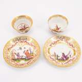 TWO PORCELAIN TEA BOWLS AND SAUCERS WITH EARLY CHINOISERIES - Foto 5