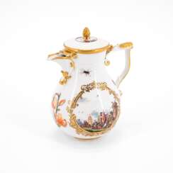 PORCELAIN COFFEE POT WITH MERCHANT NAVY SCENES AND INSECTS