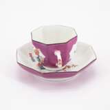 OCTAGONAL PORCELAIN CUP AND SAUCER WITH QUAIL DECOR AND PURPLE GROUND - фото 3