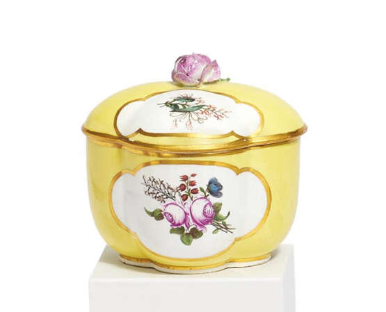 MATCHING PORCELAIN BOX WITH YELLOW GROUND AND FLOWER CARTOUCHES - photo 1