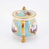 PORCELAIN CREAM POT WITH TURQUOISE GROUND AND LANDSCAPE CARTOUCHES - фото 2
