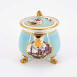 PORCELAIN CREAM POT WITH TURQUOISE GROUND AND LANDSCAPE CARTOUCHES - photo 4