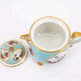 PORCELAIN CREAM POT WITH TURQUOISE GROUND AND LANDSCAPE CARTOUCHES - фото 5