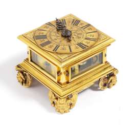 HORIZONTAL TABLE CLOCK MADE OF BRASS, STEEL AND GLASS