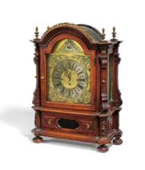 BRACKET CLOCK WITH MOVING EYE OF GOD MADE OF MAHOGANY, BRONZE, BRASS AND GLASS