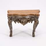 SMALL WOODEN MINIATURE CONSOLE TABLE WITH TROMPE L'OEUIL MARBLE PLATE - фото 3
