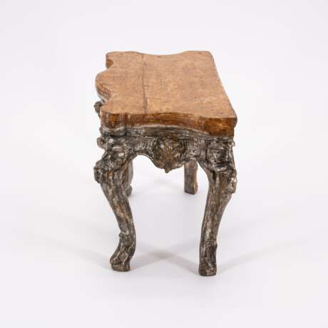 SMALL WOODEN MINIATURE CONSOLE TABLE WITH TROMPE L'OEUIL MARBLE PLATE - photo 4